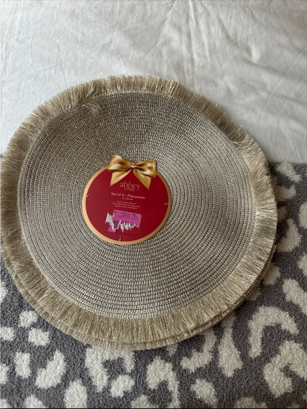 Abbey Gold Round Fringe Placemat - Set of 4